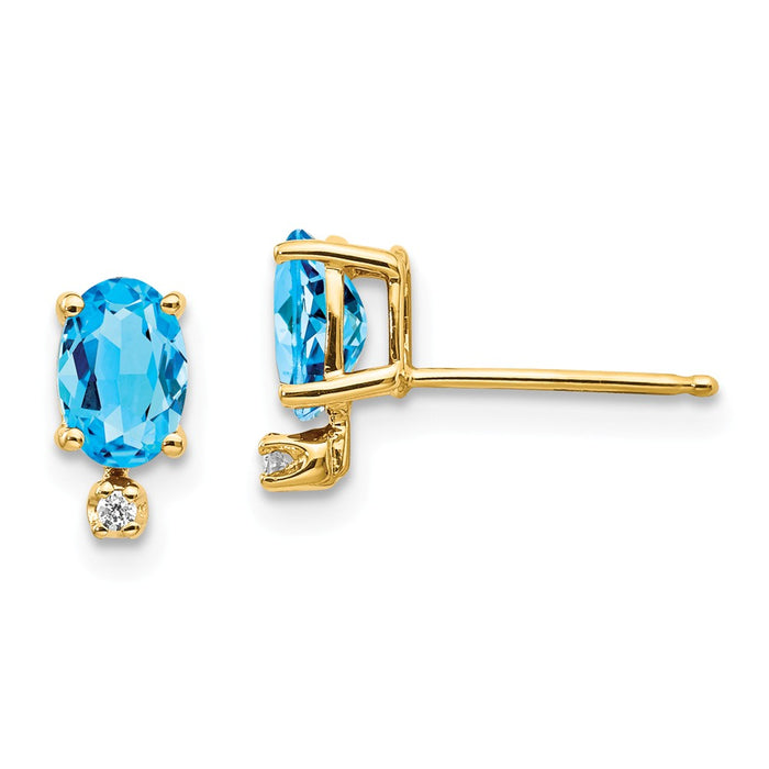 Million Charms 14k Yellow Gold Diamond & Blue Topaz Birthstone Earrings, 8mm x 5mm