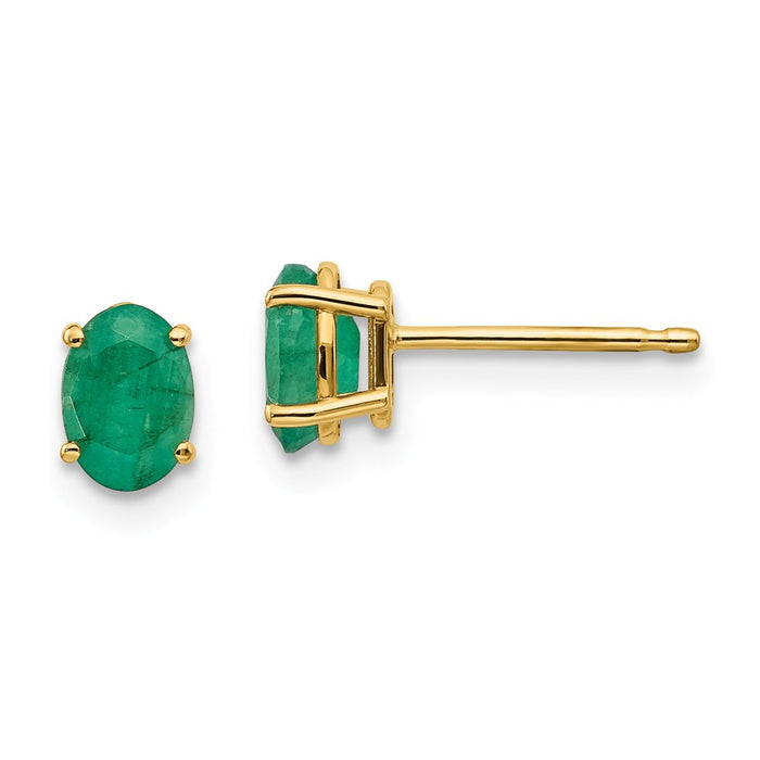 Million Charms 14k Yellow Gold Emerald Earrings - May, 6mm x 4mm