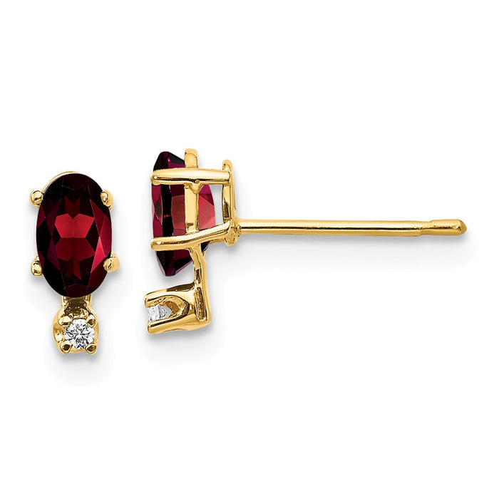 Million Charms 14k Yellow Gold Diamond & Garnet Birthstone Earrings, 7mm x 3mm