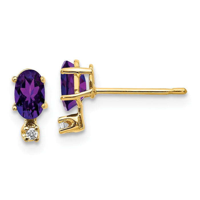 Million Charms 14k Yellow Gold Diamond & Amethyst Birthstone Earrings, 7mm x 3mm