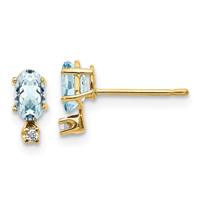 Million Charms 14k Yellow Gold Diamond & Aquamarine Birthstone Earrings, 7mm x 3mm