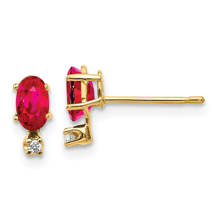 Million Charms 14k Yellow Gold Diamond & Ruby Birthstone Earrings, 7mm x 3mm