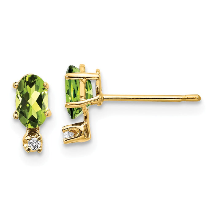 14k Yellow Gold Diamond & Peridot Birthstone Earrings, 7mm x 3mm