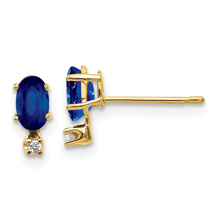 Million Charms 14k Yellow Gold Diamond & Sapphire Birthstone Earrings, 7mm x 3mm