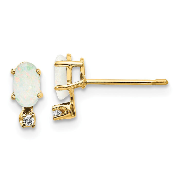 Million Charms 14k Yellow Gold Diamond & Opal Birthstone Earrings, 7mm x 3mm