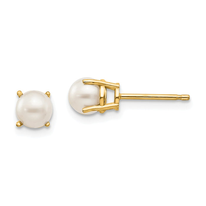 Million Charms 14k Yellow Gold 4.5mm Round June/Freshwater Cultured Pearl Post Earrings, 4.5mm x 4.5mm