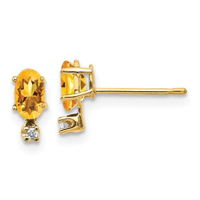 Million Charms 14k Yellow Gold Diamond & Citrine Birthstone Earrings, 7mm x 3mm