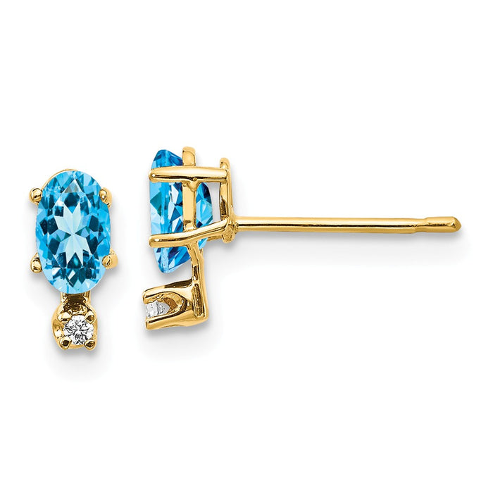 Million Charms 14k Yellow Gold Diamond & Blue Topaz Birthstone Earrings, 7mm x 3mm