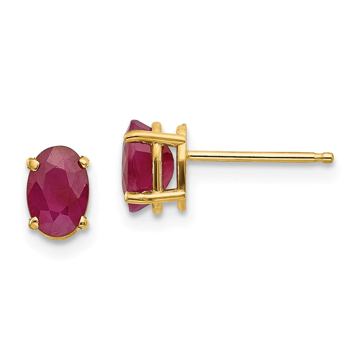 Million Charms 14k Yellow Gold 6x4 Oval July/Ruby Post Earrings, 6mm x 4mm