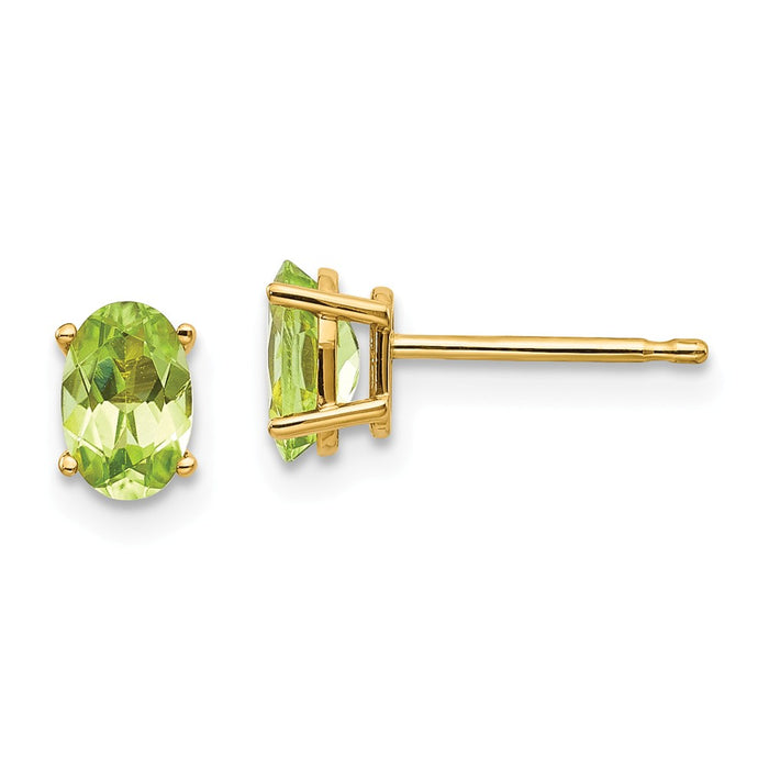 Million Charms 14k Yellow Gold 6x4 Oval August/Peridot Post Earrings, 6mm x 4mm