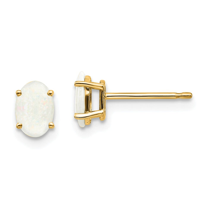 Million Charms 14k Yellow Gold Opal Earrings - October, 6mm x 4mm