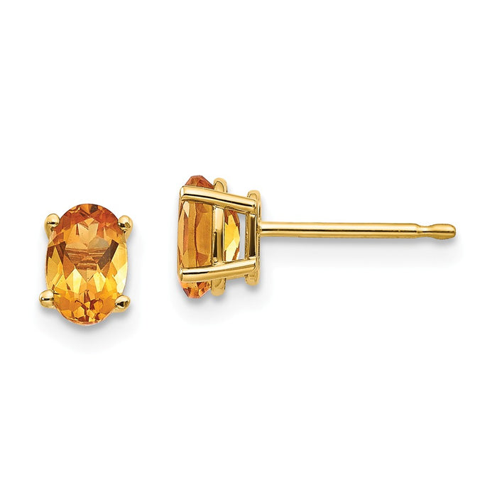 Million Charms 14k Yellow Gold Citrine Earrings - November, 6mm x 4mm