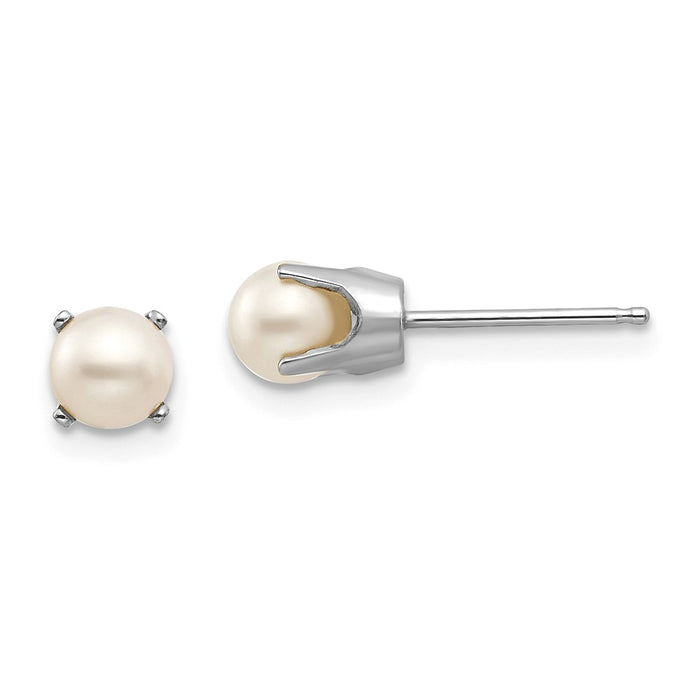 Million Charms 14k White Gold 5mm Freshwater Cultured Pearl Stud Earrings, 5mm x 5mm