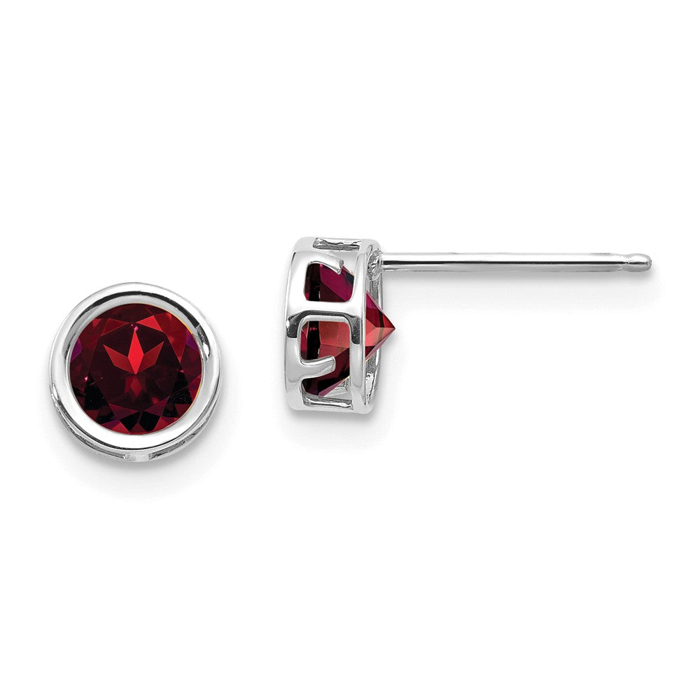Million Charms 14k White Gold 5mm Bezel Garnet Stud Earrings, 5mm x 5mm