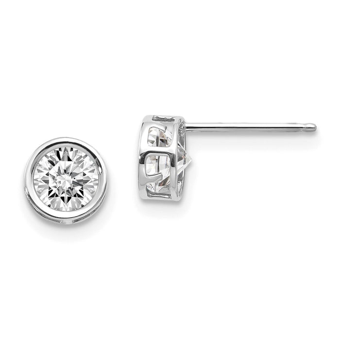 Million Charms 14k White Gold 5mm Bezel White Topaz Stud Earrings, 5mm x 5mm