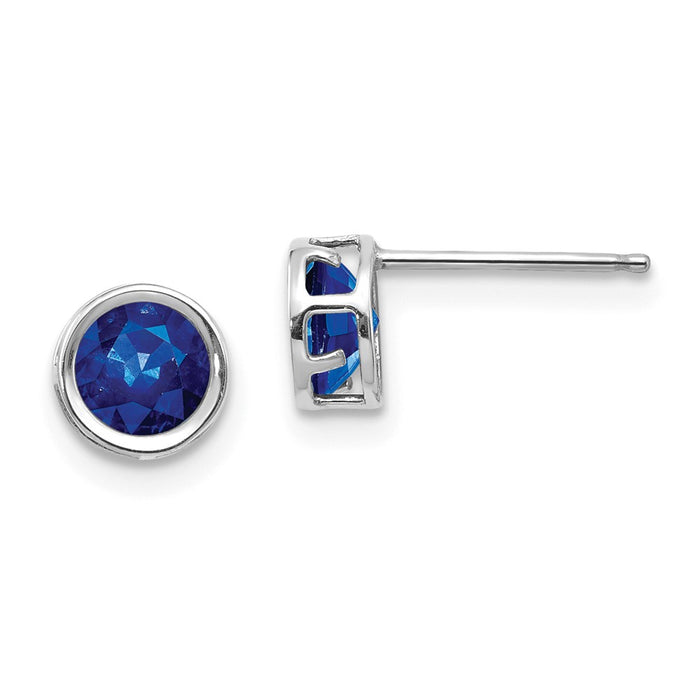 Million Charms 14k White Gold 5mm Bezel Sapphire Stud Earrings, 5mm x 5mm