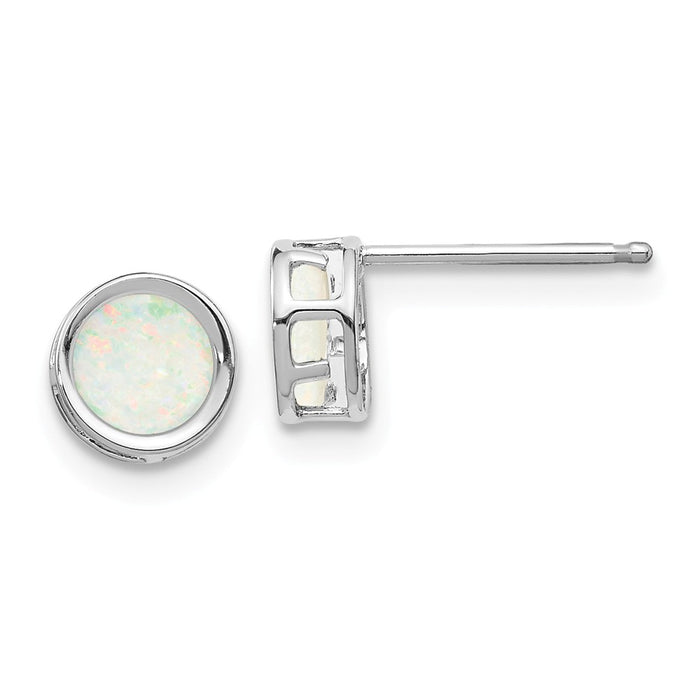Million Charms 14k White Gold 5mm Bezel Opal Stud Earrings, 5mm x 5mm