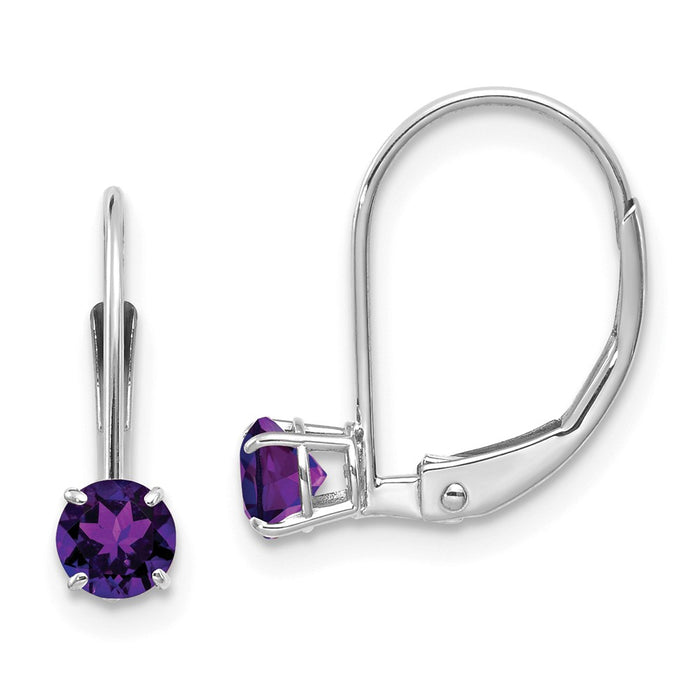 Million Charms 14k White Gold 4mm Amethyst/February Earrings, 13mm x 4mm