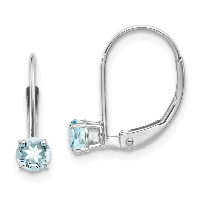 Million Charms 14k White Gold 4mm Aquamarine/March Earrings, 13mm x 4mm