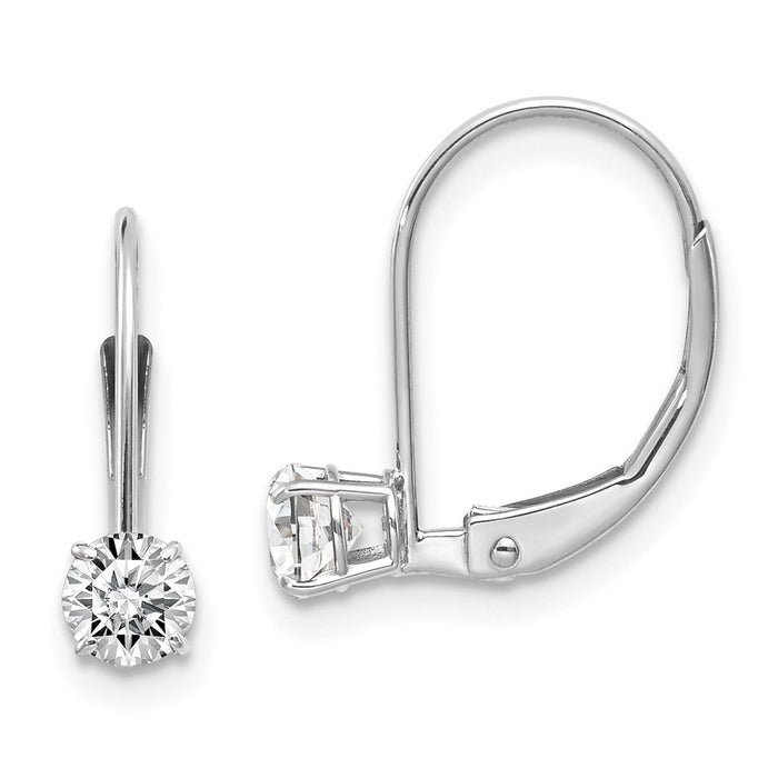 Million Charms 14k White Gold 4mm White Topaz/April Earrings, 13mm x 4mm