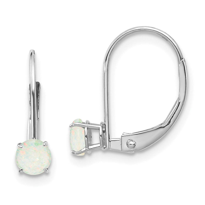 Million Charms 14k White Gold 4mm Round October/Opal Leverback Earrings, 13mm x 4mm