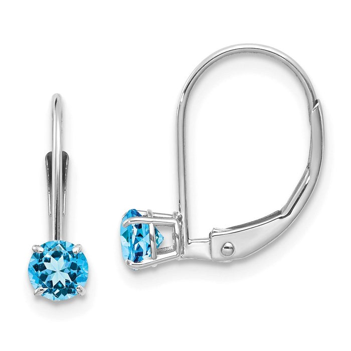 Million Charms 14k White Gold 4mm Round December/Blue Topaz Leverback Earrings, 13mm x 4mm