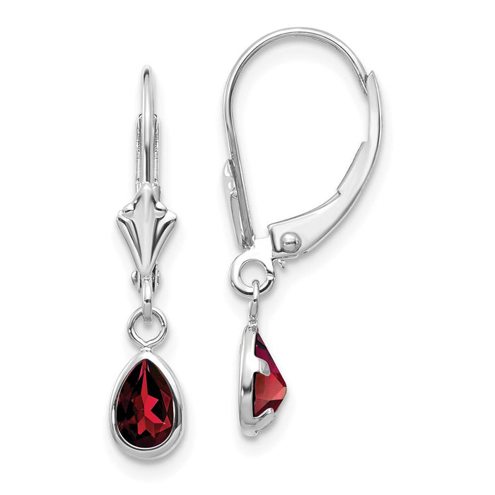 Million Charms 14k 6x4mm White Gold Garnet/January Earrings, 23mm x 4mm