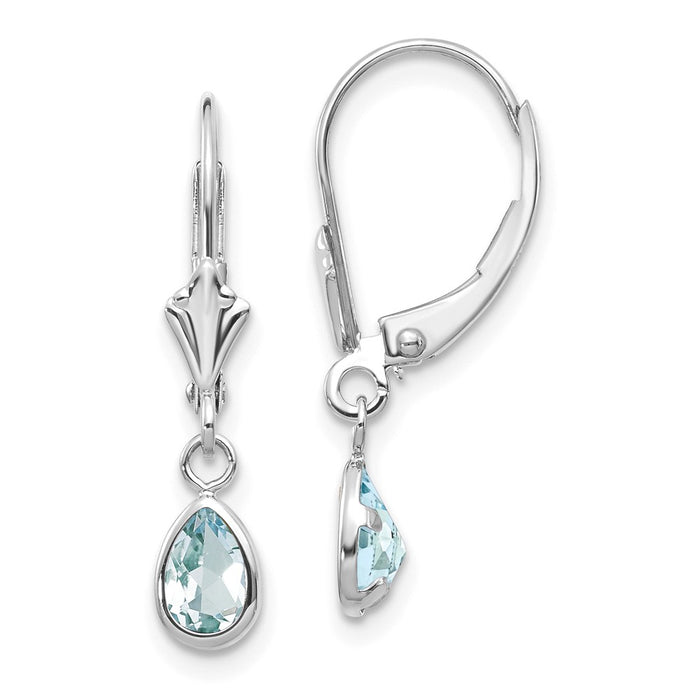 Million Charms 14k White Gold 6x4mm Aquamarine/March Earrings, 23mm x 4mm