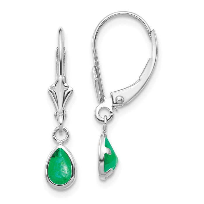 Million Charms 14k White Gold 6x4mm Emerald/May Earrings, 23mm x 4mm