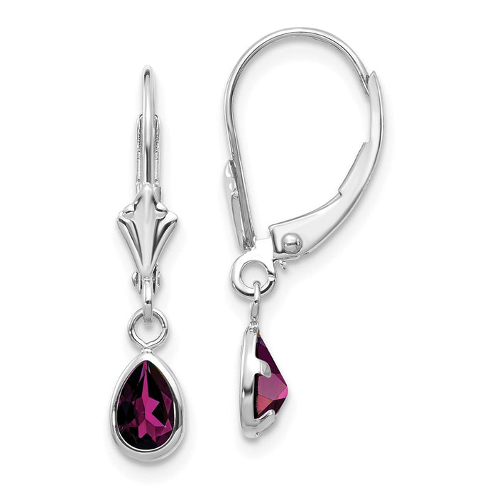 Million Charms 14k White Gold 6x4mm Rhodolite Garnet/June Earrings, 23mm x 4mm