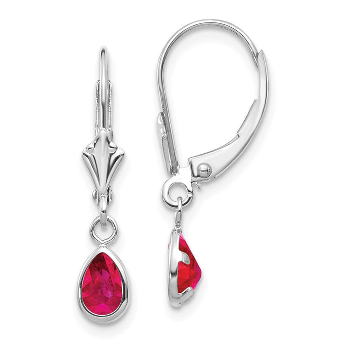 Million Charms 14k White Gold 6x4mm July/Ruby Earrings, 23mm x 4mm