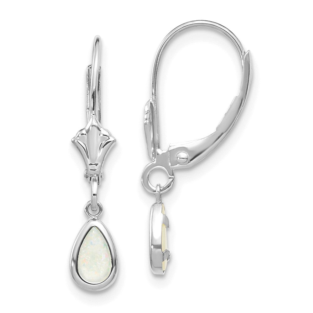 Million Charms 14k White Gold 6x4mm Opal/October Earrings, 23mm x 4mm