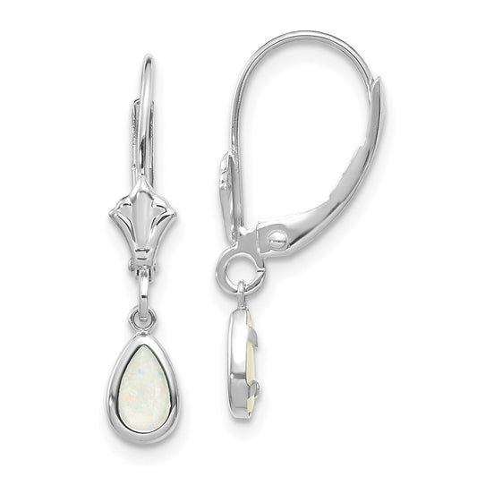 Million Charms 14k White Gold 6x4mm Opal/October Earrings, 23mm x 4mm