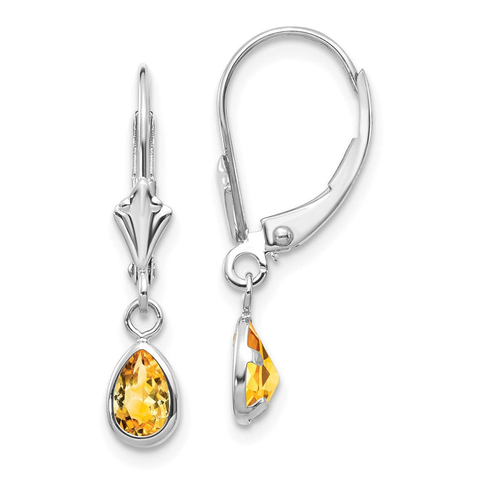 Million Charms 14k White Gold 6x4mm Citrine/November Earrings, 23mm x 4mm