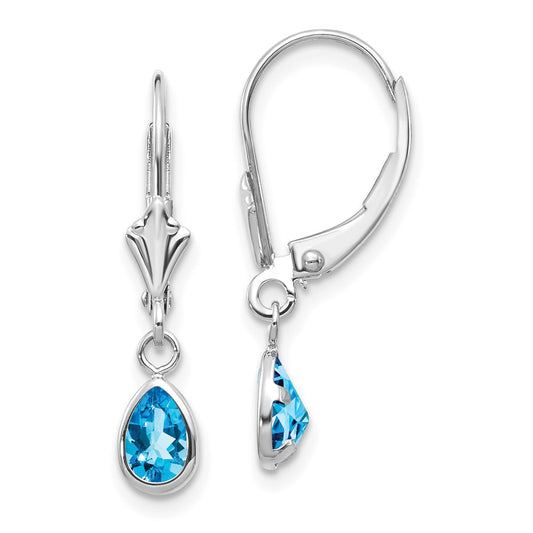 Million Charms 14k White Gold 6x4mm Blue Topaz/December Earrings, 23mm x 4mm
