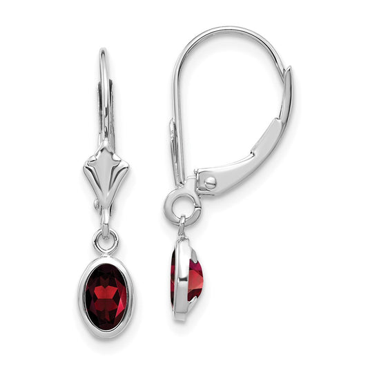 Million Charms 14k White Gold 6x4 Oval Garnet/January Earrings, 23mm x 4mm