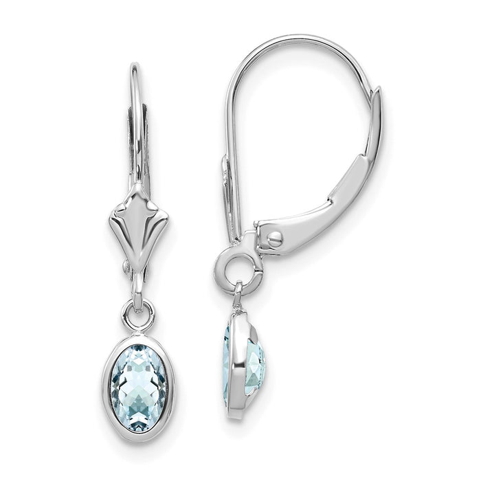 Million Charms 14k White Gold 6x4mm Oval Aquamarine/March Earrings, 23mm x 4mm