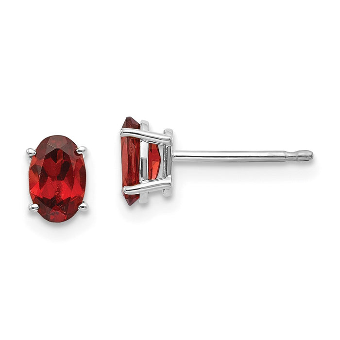 Million Charms 14k White Gold 6x4 Garnet Earrings, 6mm x 4mm