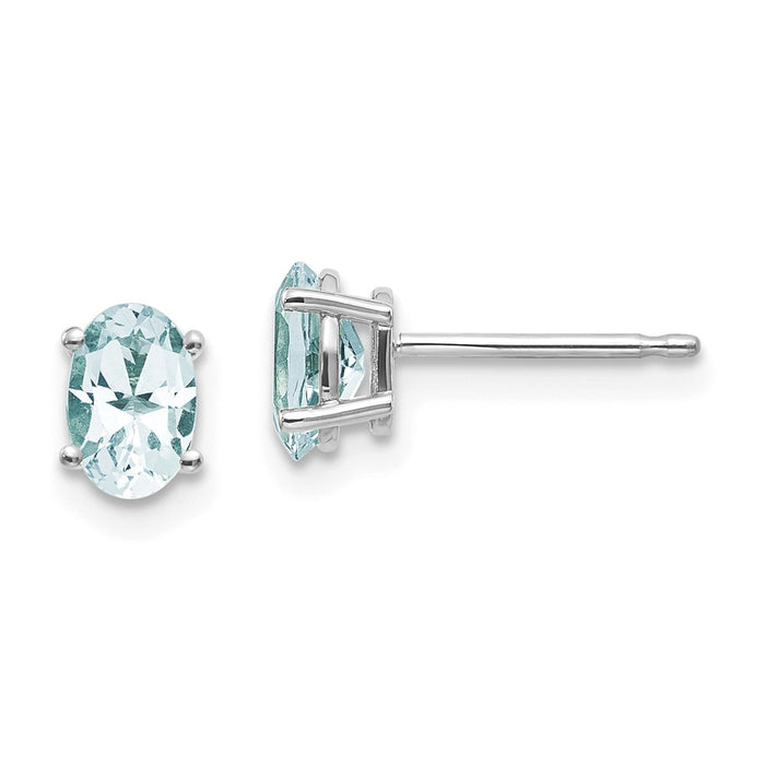 Million Charms 14k White Gold 6x4 Oval March/Aquamarine Post Earrings, 6mm x 4mm