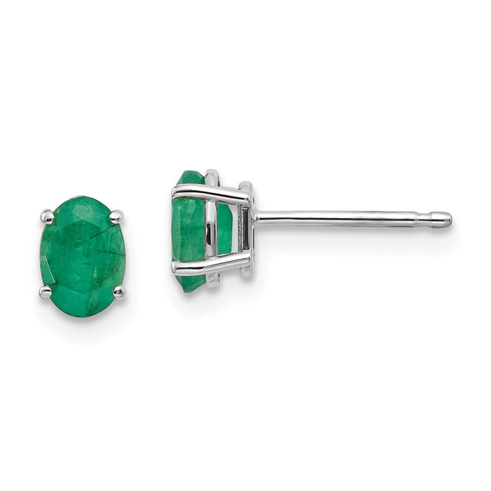 Million Charms 14k White Gold 6x4mm Emerald Earrings, 6mm x 4mm