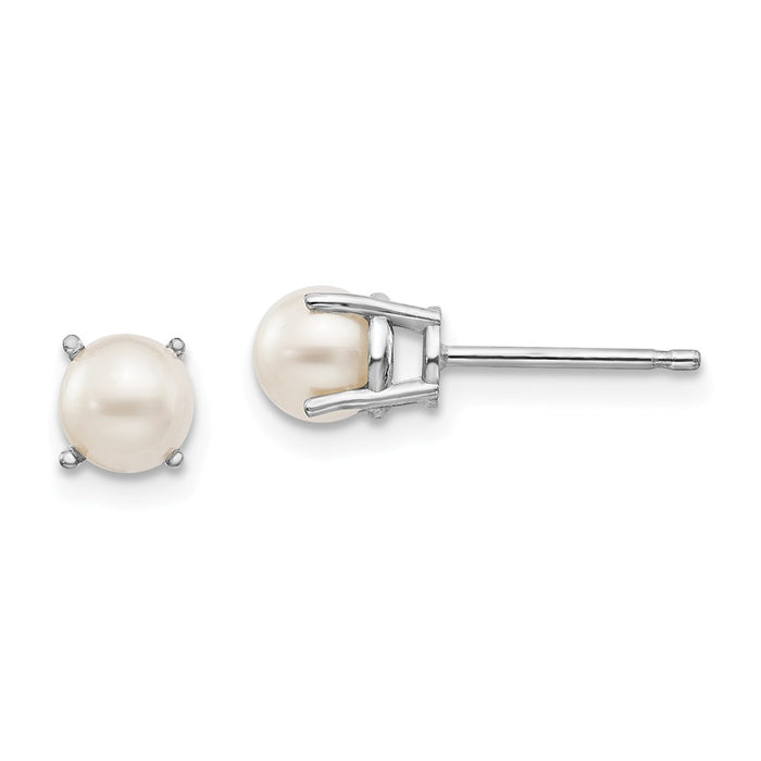 Million Charms 14k White Gold 4.5mm Round June/Freshwater Cultured Pearl Post Earrings, 6mm x 4mm