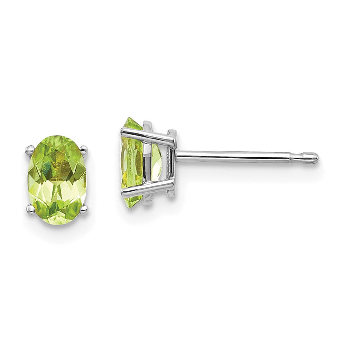 Million Charms 14k White Gold 6x4 Oval August/Peridot Post Earrings, 6mm x 4mm