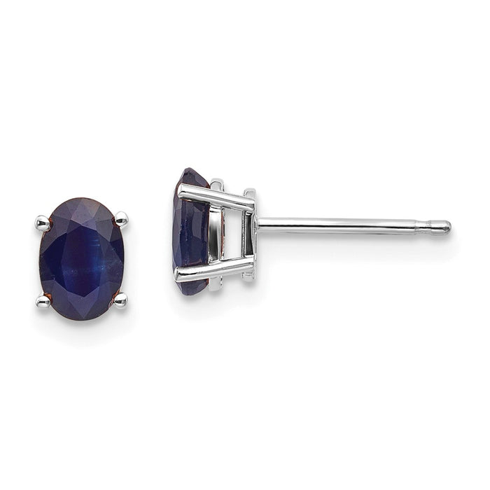 Million Charms 14k White Gold 6x4mm Sapphire Earrings, 6mm x 4mm