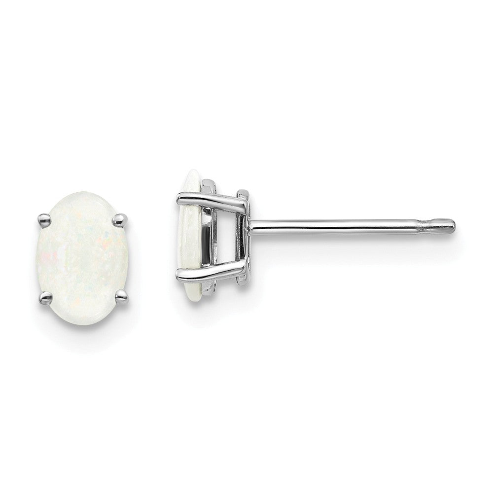 Million Charms 14k White Gold 6x4mm Opal Earrings, 6mm x 4mm
