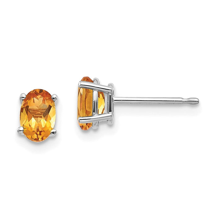 Million Charms 14k White Gold 6x4mm Citrine Earrings, 6mm x 4mm