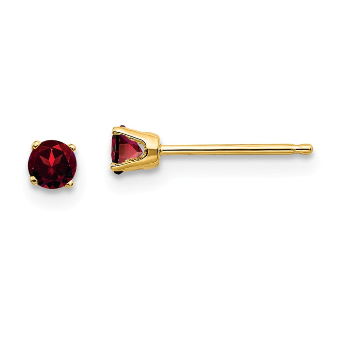 Million Charms 14k Yellow Gold 3mm January/Garnet Post Earrings, 3mm x 3mm