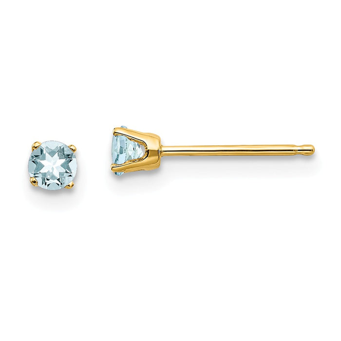 Million Charms 14k Yellow Gold 3mm March/Aquamarine Post Earrings, 3mm x 3mm