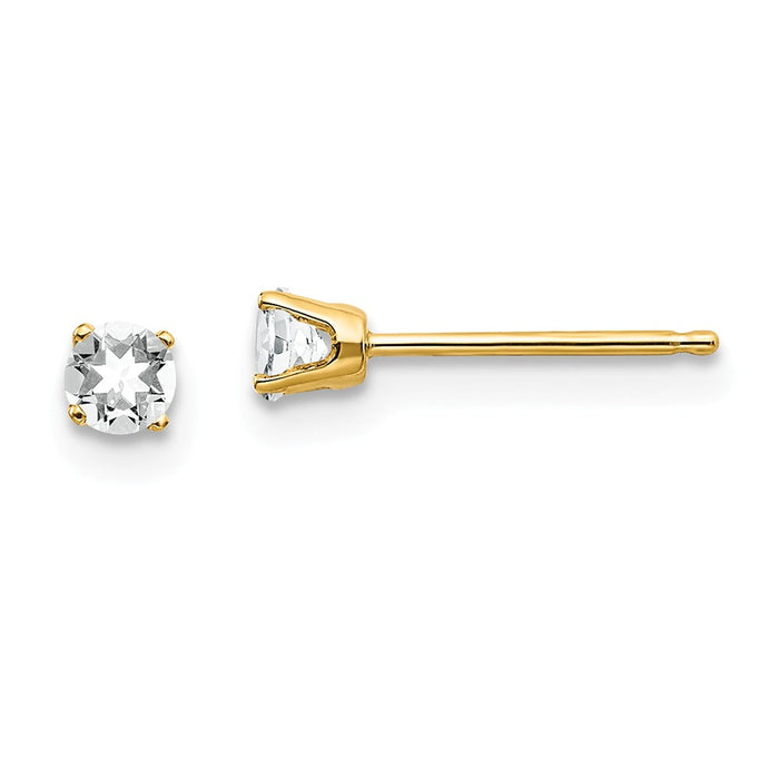 Million Charms 14k Yellow Gold 3mm April/ White Topaz Post Earrings, 3mm x 3mm