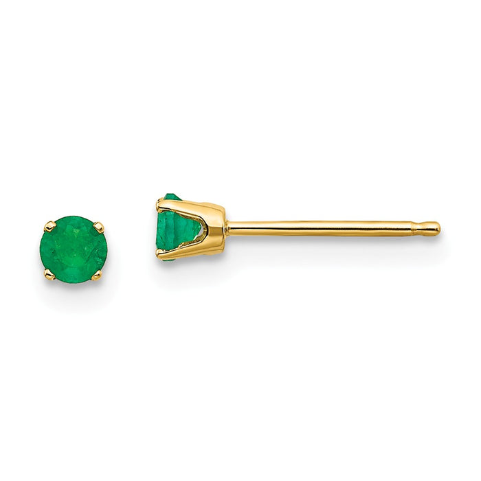 Million Charms 14k Yellow Gold Yellow Gold 3mm May/Emerald Post Earrings, 3mm x 3mm