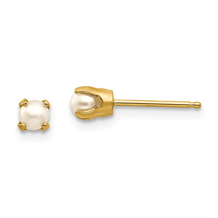 Million Charms 14k Yellow Gold 3mm June/Freshwater Cultured Pearl Post Earrings, 3mm x 3mm